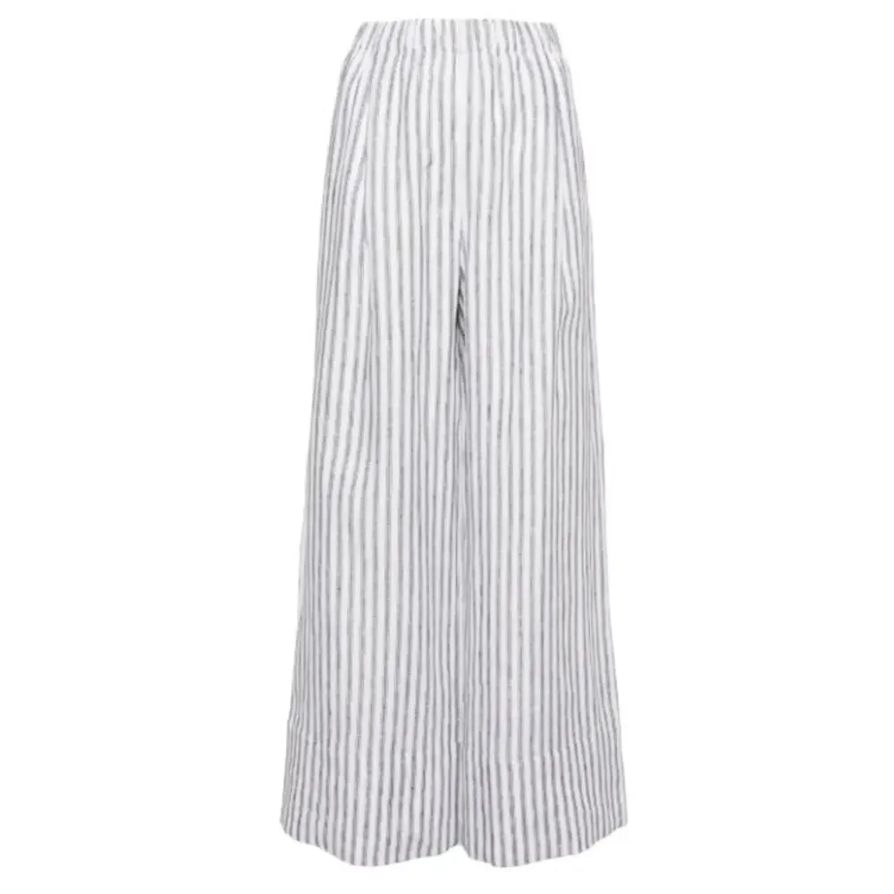 Reformation Fernando Linen Wide Leg Pant Antibes Stripe Gray White Size Medium